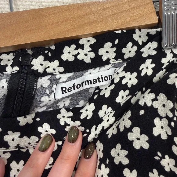 Reformation Floral Black and White Midi Skirt - Picture 2 of 4